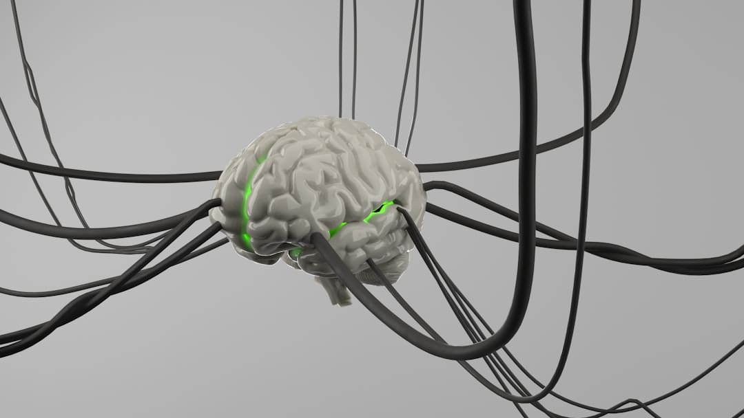 oxytocin brain chemistry. A computer generated image of a brain surrounded by wires